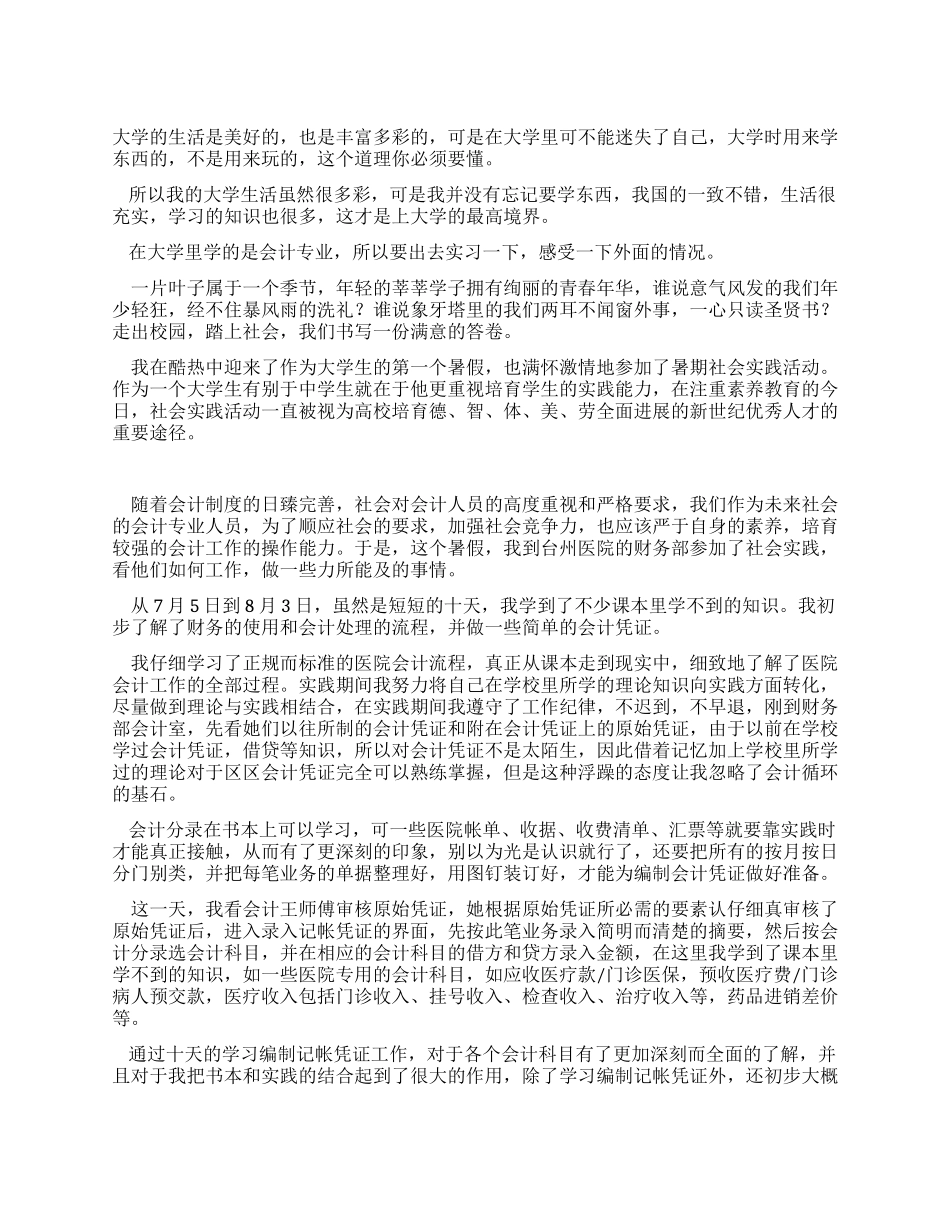 会计专业大学生暑期社会实践报告_第1页