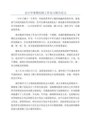 会计学暑期实践工作实习报告范文