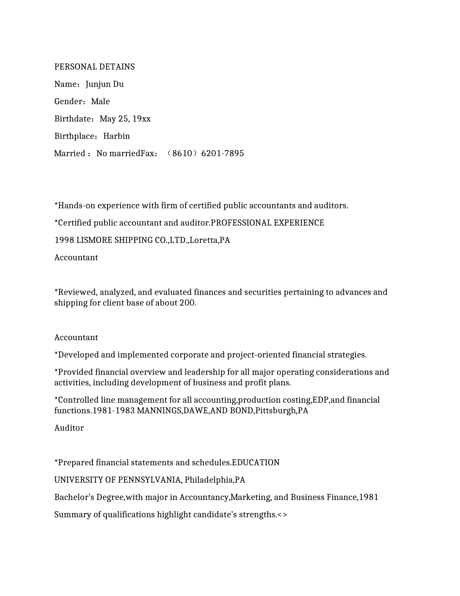 会计师英文简历模版下载_第1页