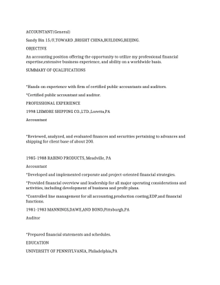 会计师英文个人简历范本