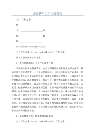 会计新年工作计划范文