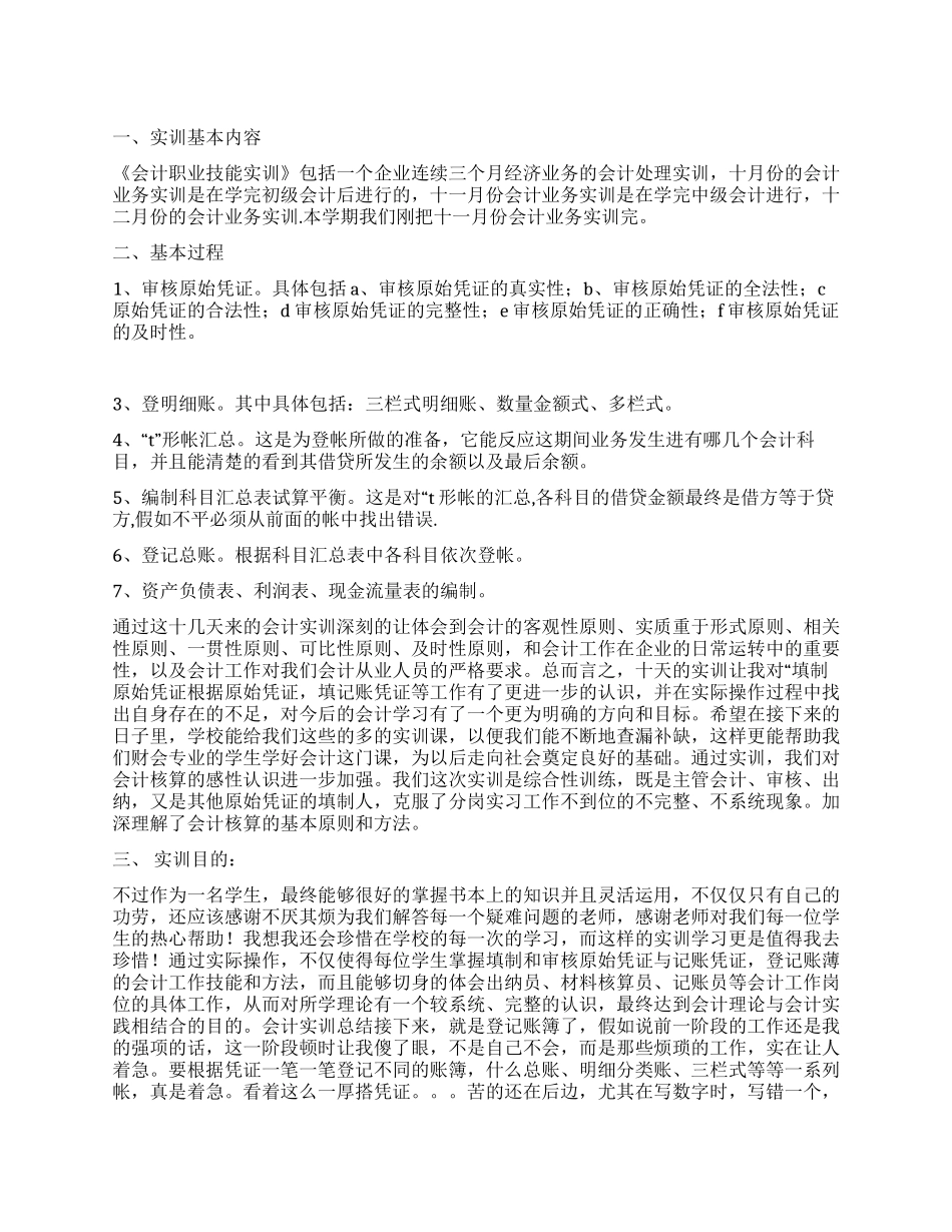 会计职业技能实训报告_第1页