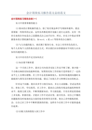 会计顶岗实习报告范文总结范文