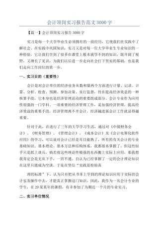 会计顶岗实习报告范文3000字