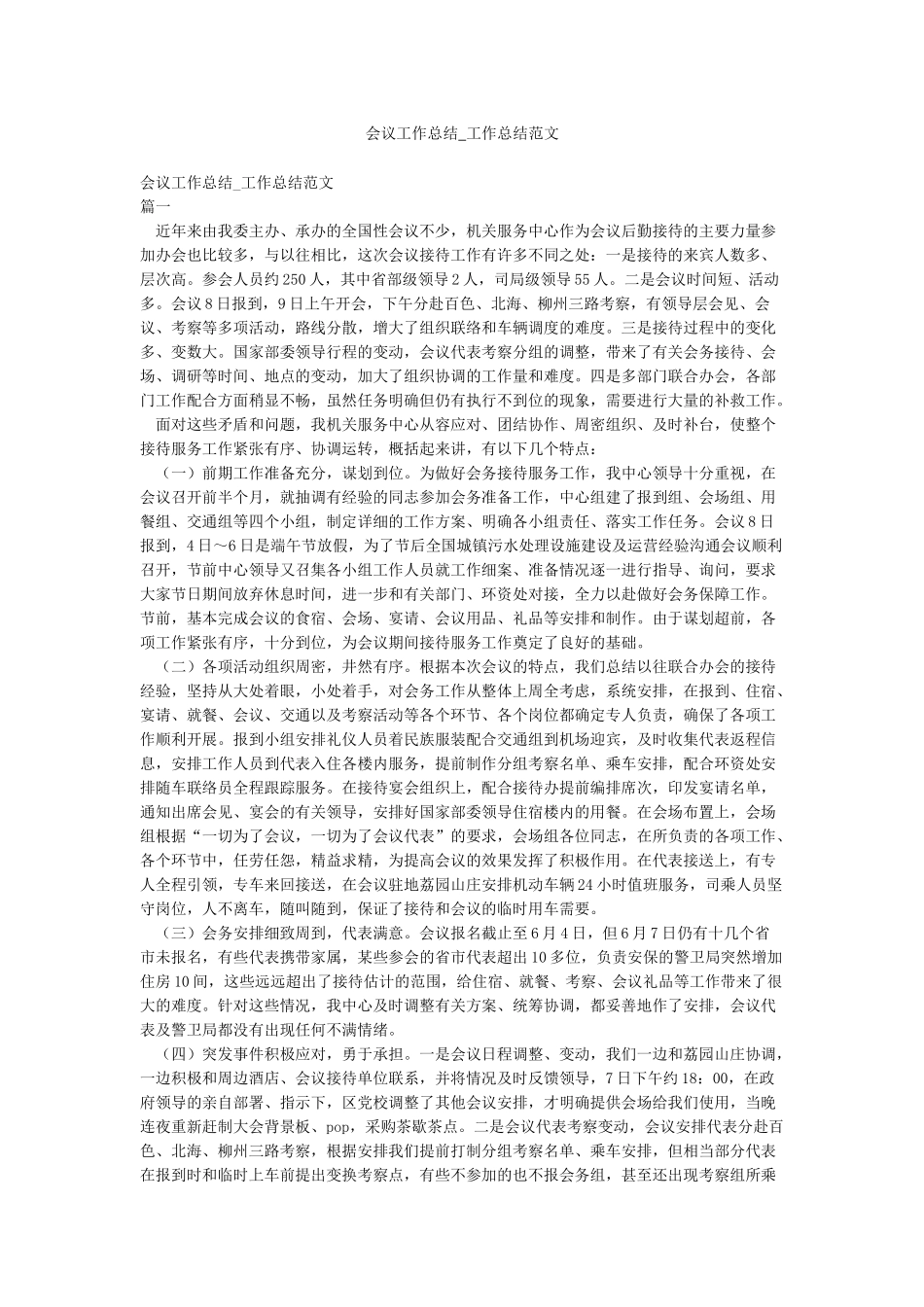 会议工作总结-工作总结范文_第1页