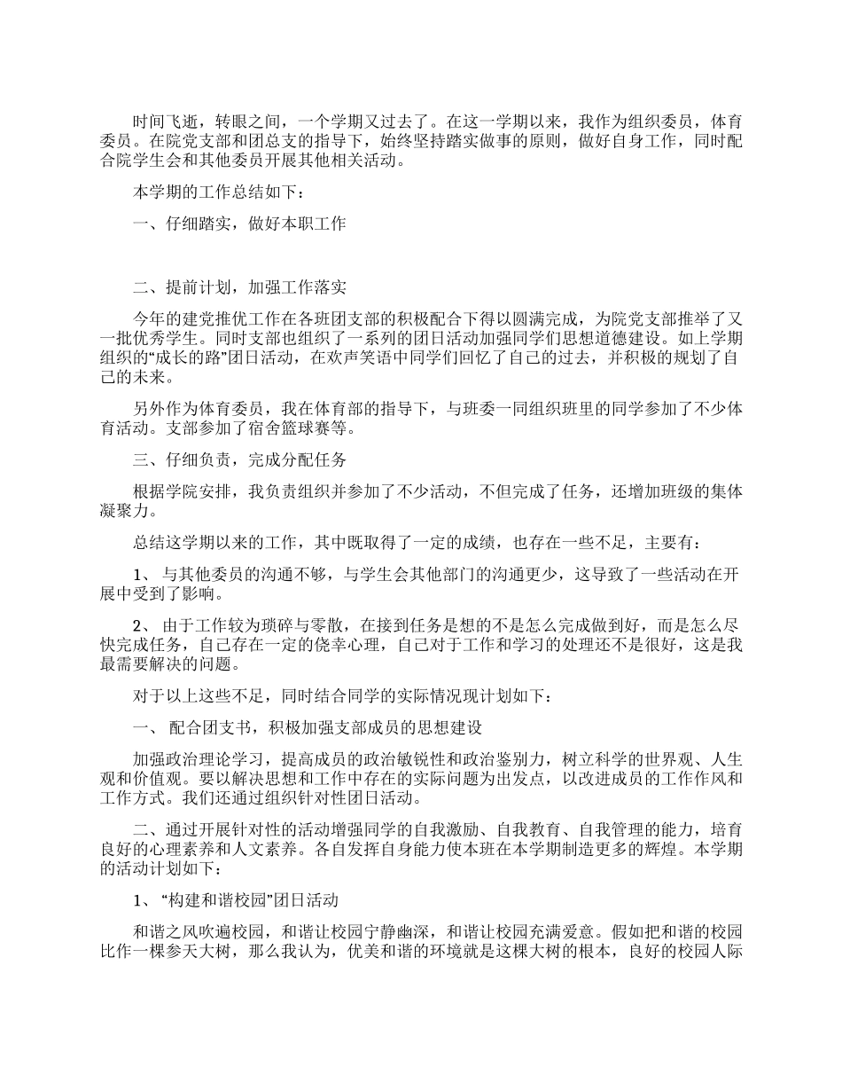 体育与宣传委员工作计划_第1页