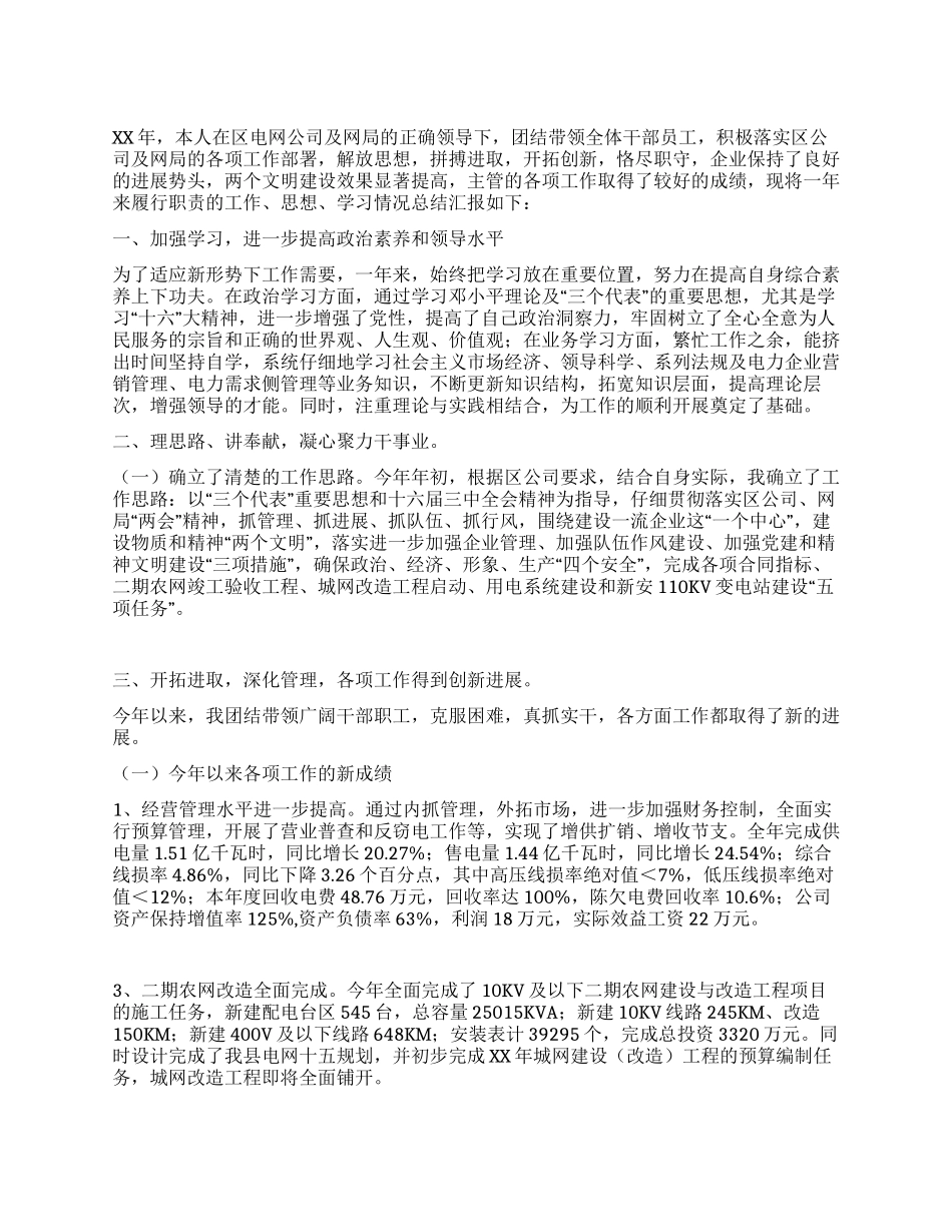 供电公司经理XX年个人工作总结_第1页