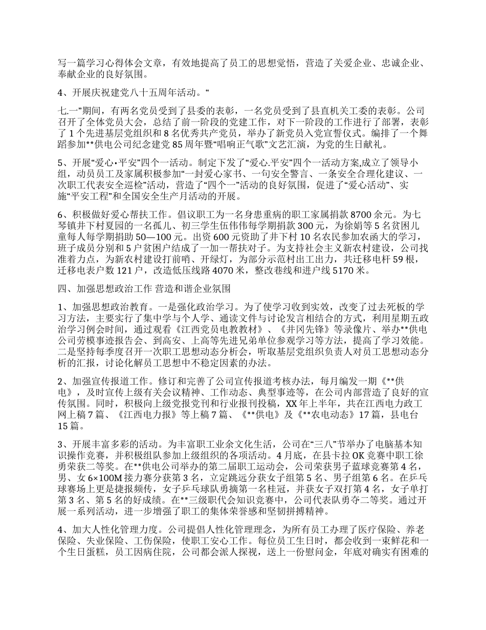 供电局党委XX年上半年工作总结和下半年计划_第3页
