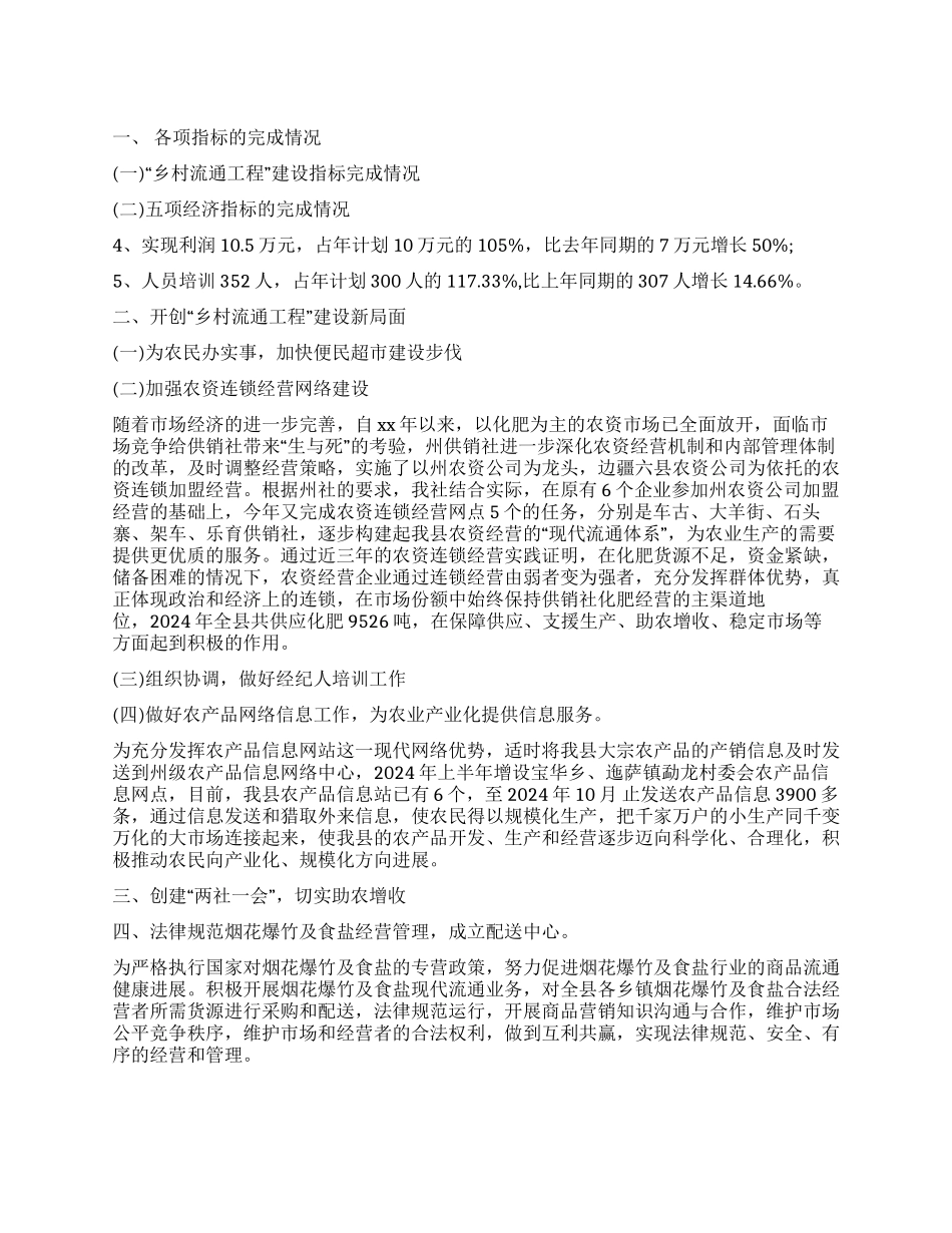 供销社2024年工作总结及2024年工作意见_第1页