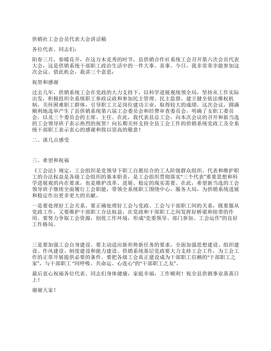 供销社工会会员代表大会讲话稿_第1页