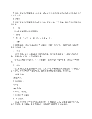 促销活动策划书范文
