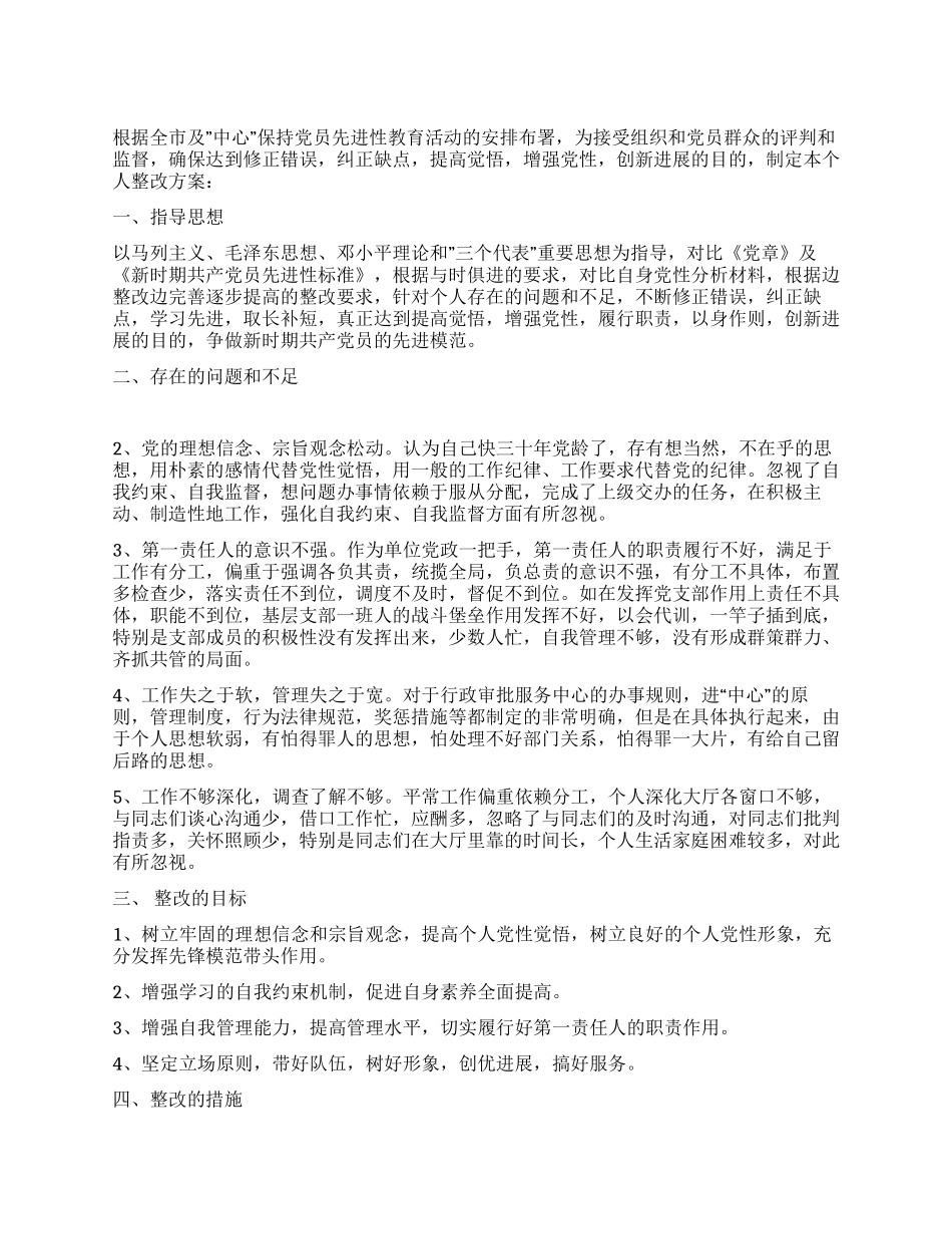 保持共产党员先进性教育活动个人整改方案_第1页
