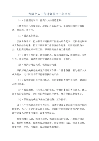 保险个人工作计划范文书怎么写