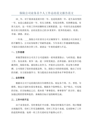 保险公司业务员个人工作总结范文报告范文