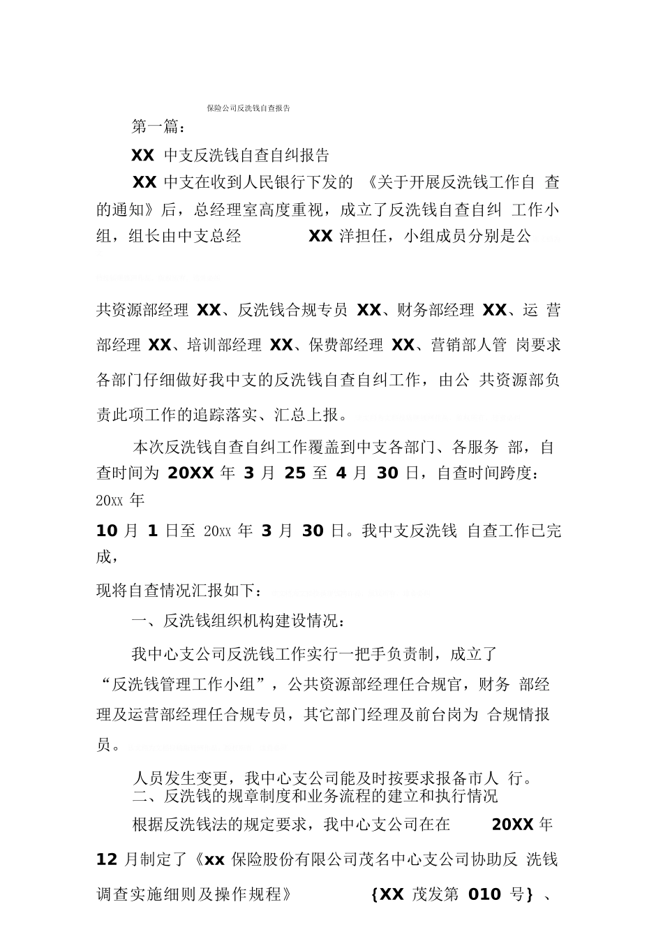 保险公司反洗钱自查报告_第1页