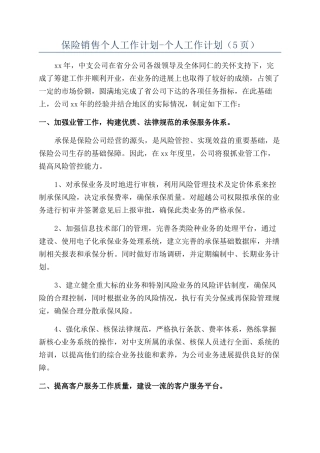 保险销售个人工作计划-个人工作计划（5页）