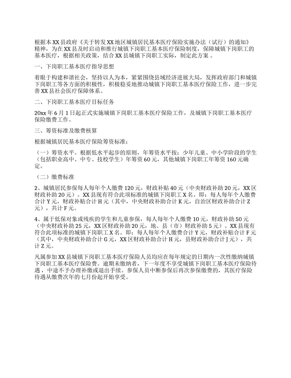 保障城镇下岗职工基本医疗保险实施方案_第1页