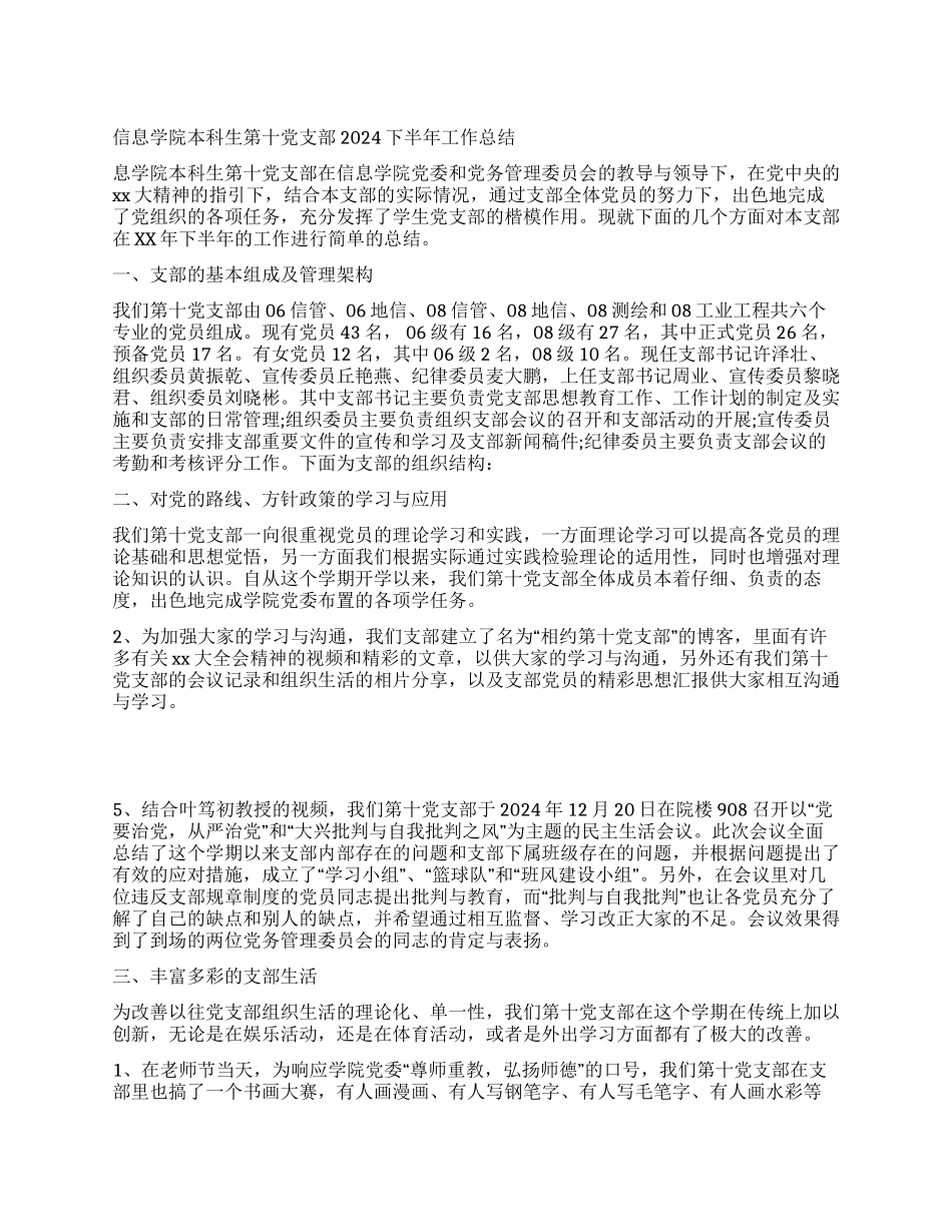 信息学院本科生第十党支部2024下半年工作总结_第1页