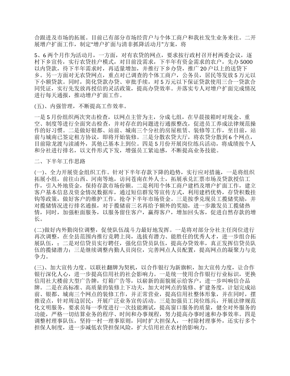 信用社上半年工作总结及下半年工作思路_第2页