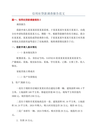 信用社贷款调查报告范文