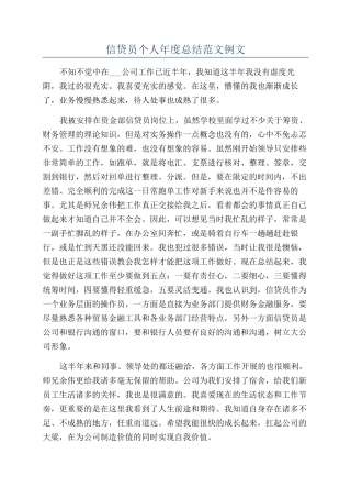 信贷员个人年度总结范文例文