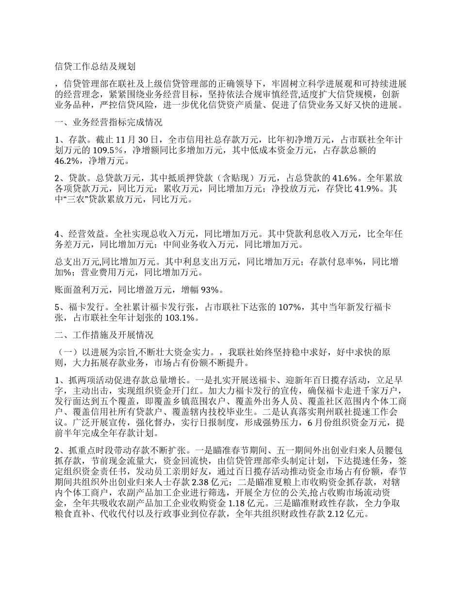 信贷工作总结及规划_第1页