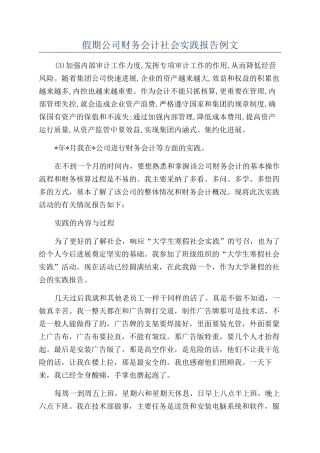 假期公司财务会计社会实践报告例文