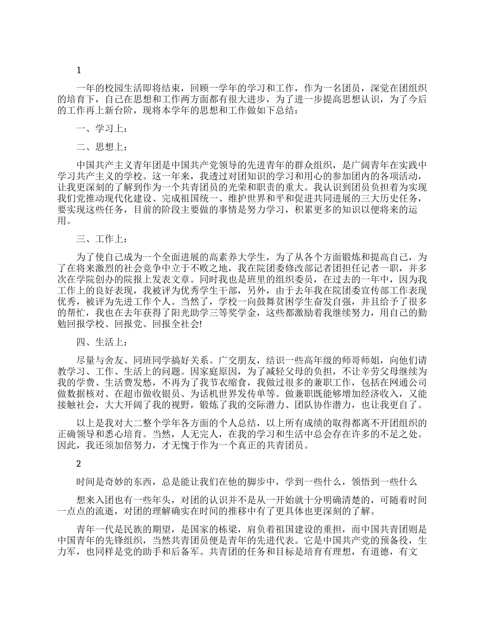 先进团员个人自我鉴定年度总结_第1页