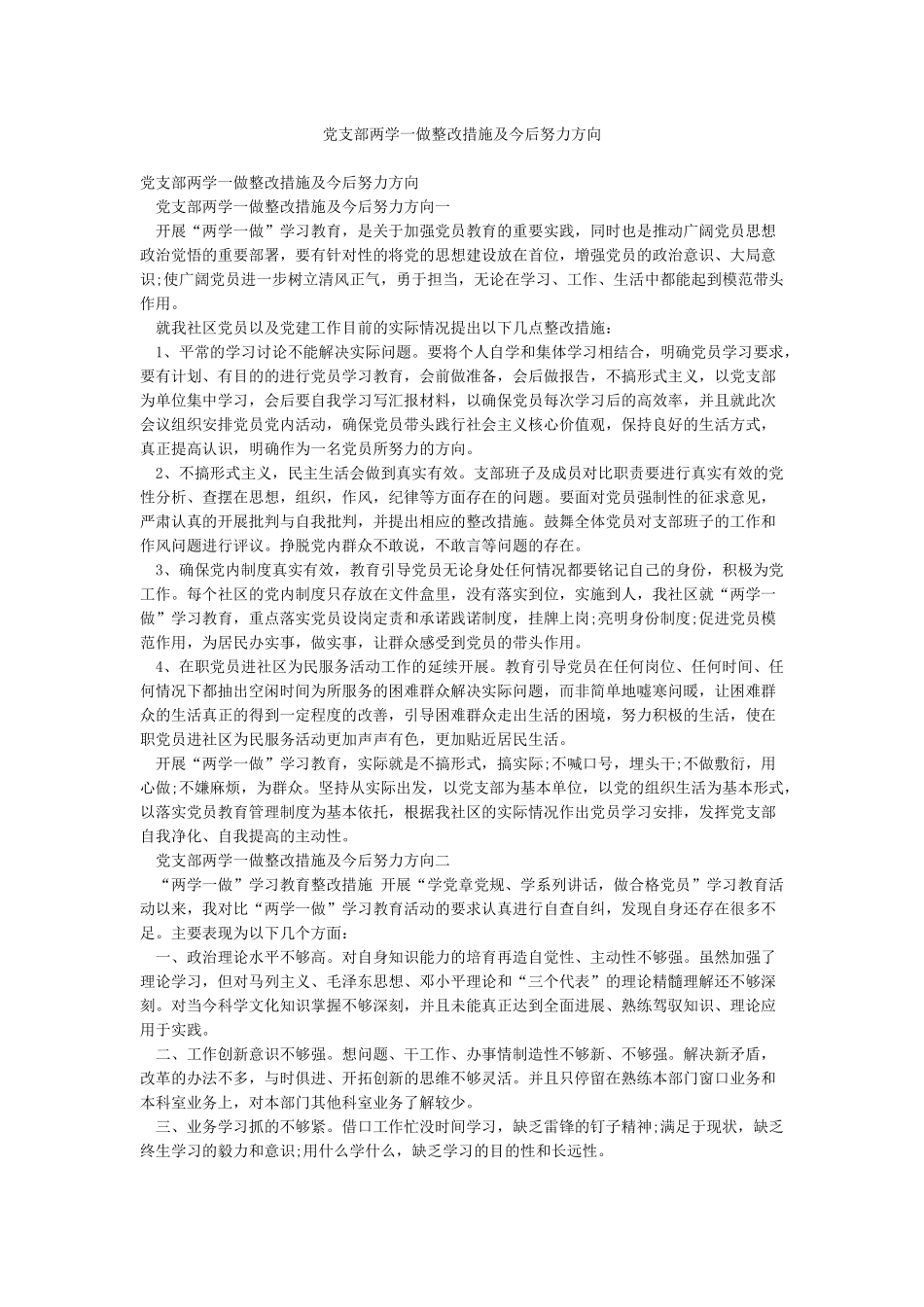 党支部两学一做整改措施及今后努力方向_第1页