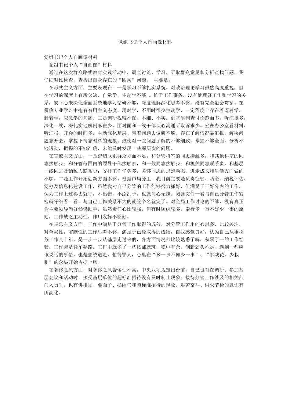 党组书记个人自画像材料_第1页