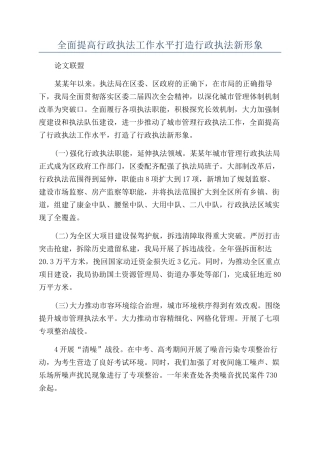 全面提高行政执法工作水平打造行政执法新形象