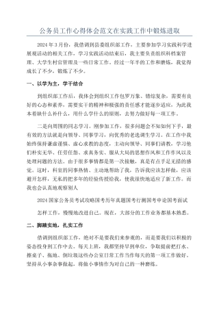 公务员工作心得体会范文在实践工作中锻炼进取