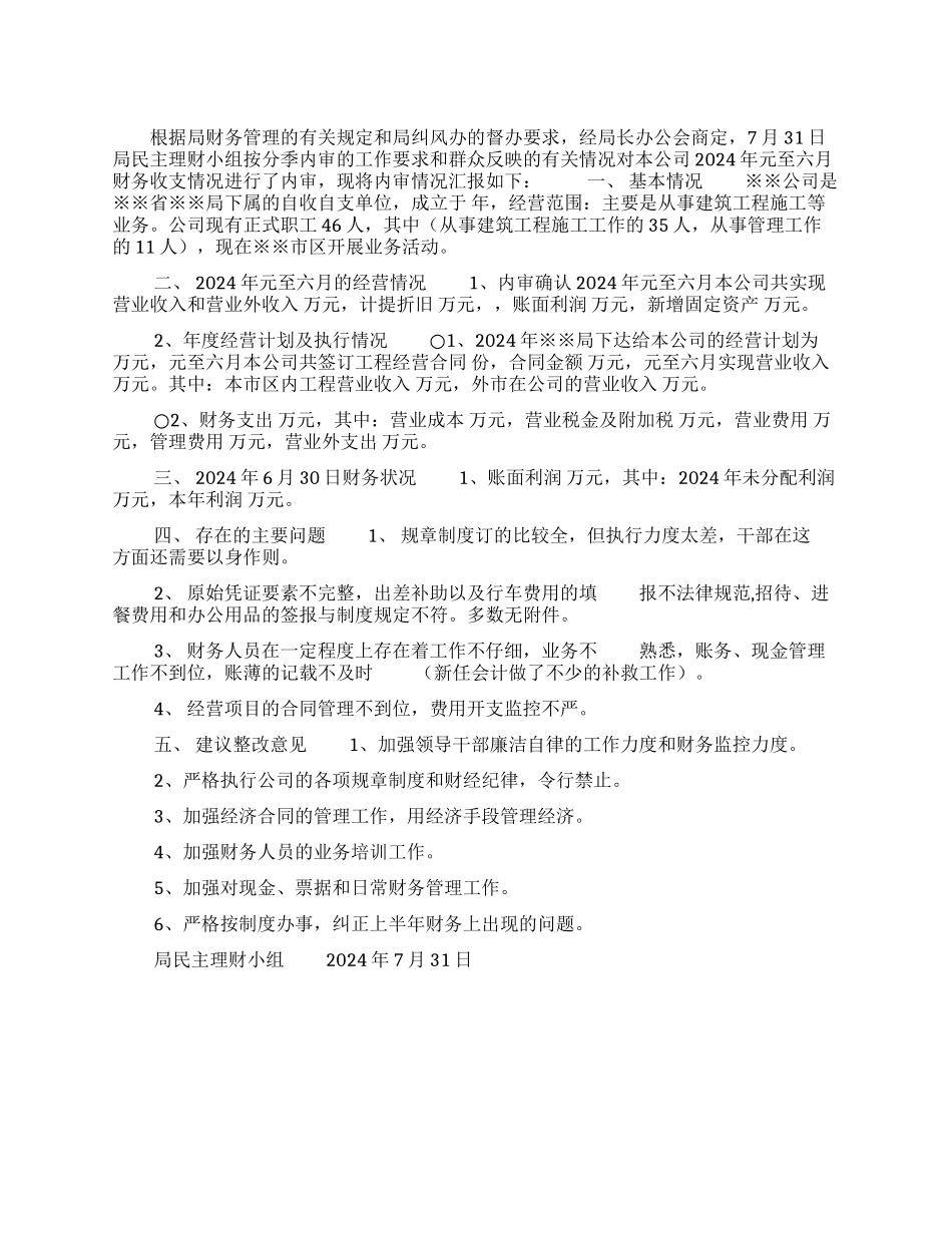 公司2024年上半年内审报告_第1页