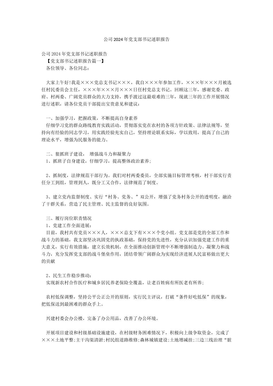 公司2024年党支部书记述职报告_第1页