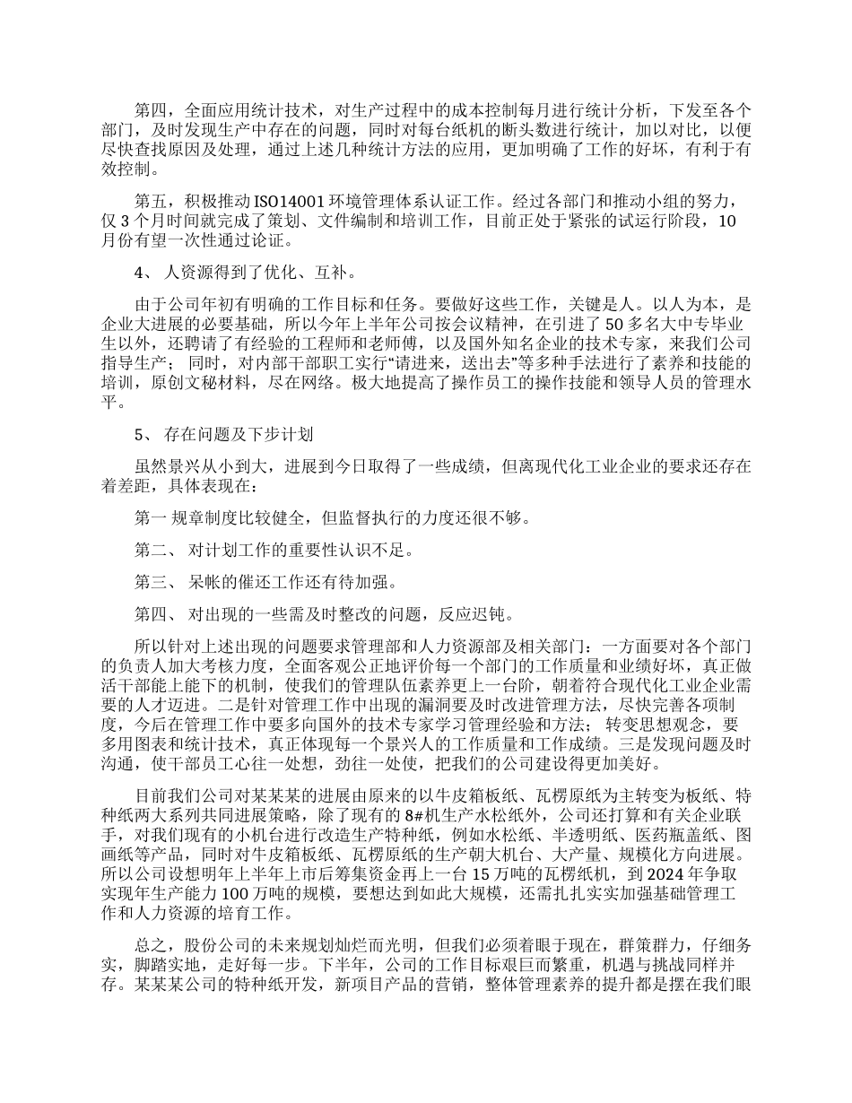 公司2024年上半年生产经营总结_第2页