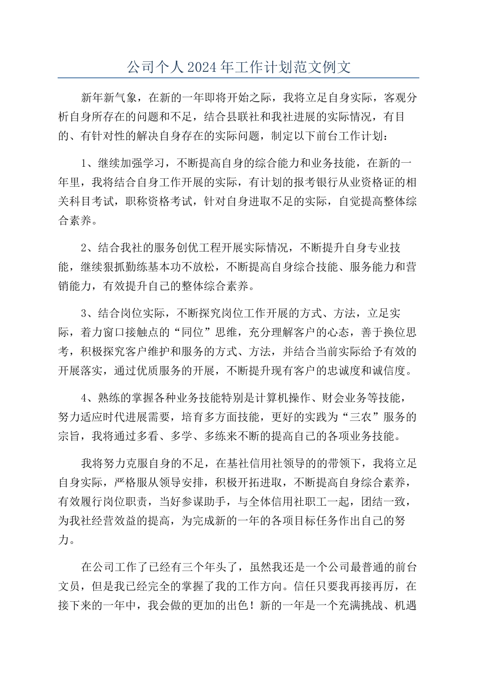 公司个人2024年工作计划范文例文_第1页