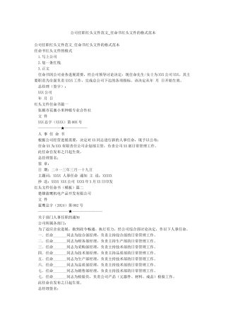 公司任职红头文件范文-任命书红头文件的格式范本