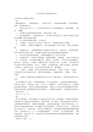 公司企业复工疫情防控承诺书