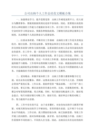 公司出纳个人工作总结范文模板合集