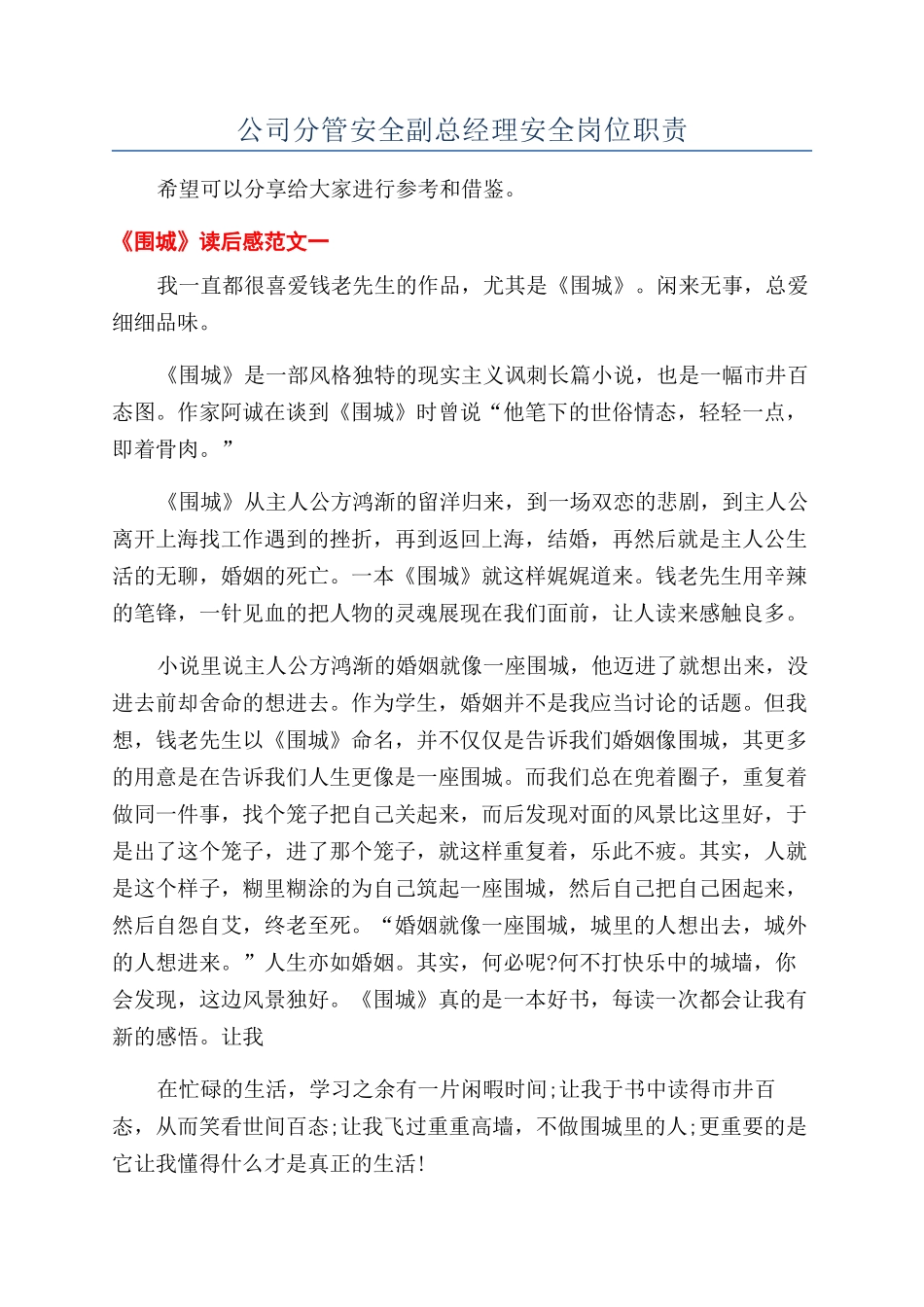 公司分管安全副总经理安全岗位职责_第1页