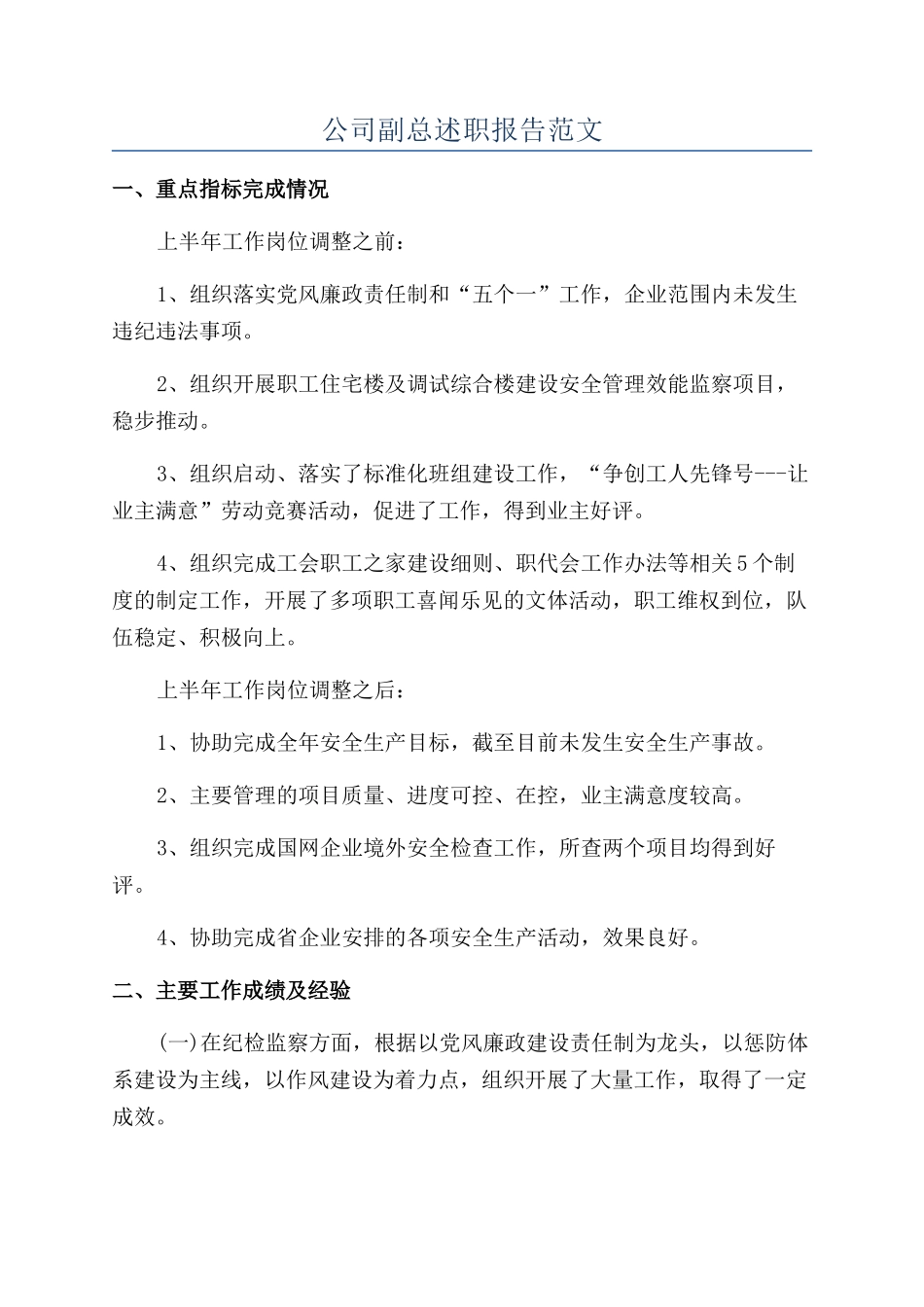 公司副总述职报告范文_第1页