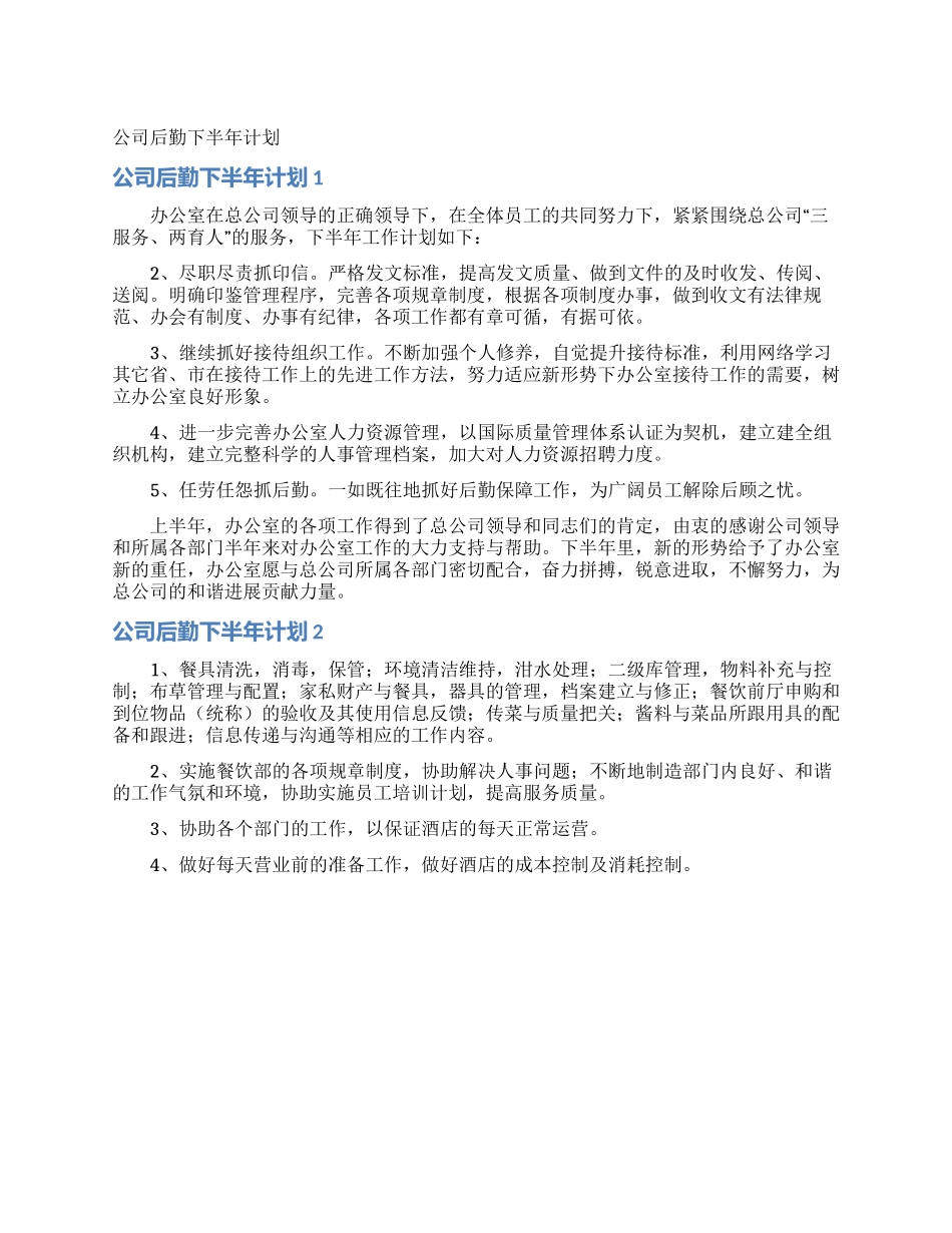 公司后勤下半年计划_第1页