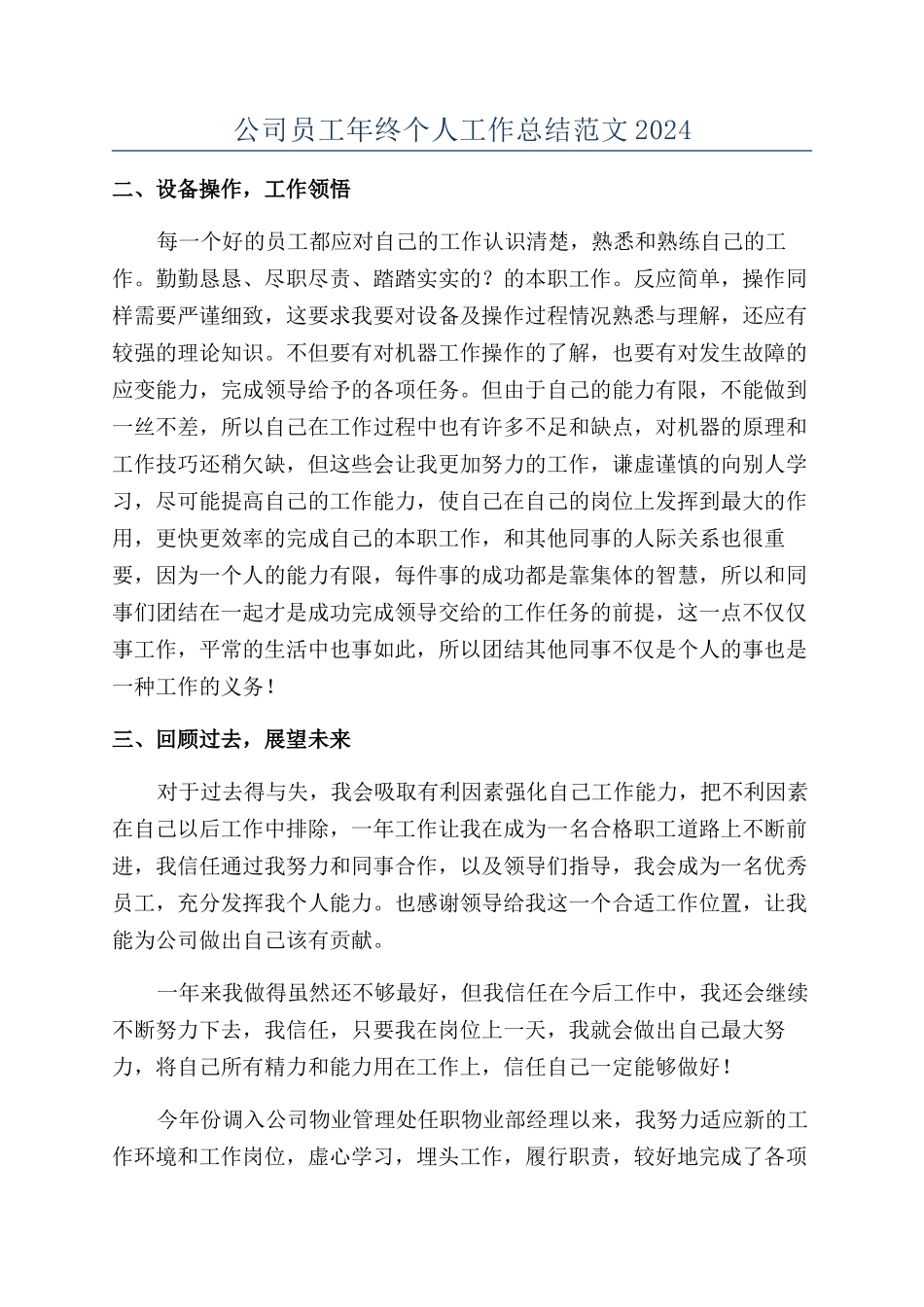 公司员工年终个人工作总结范文2024_第1页