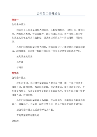 公司员工晋升通告