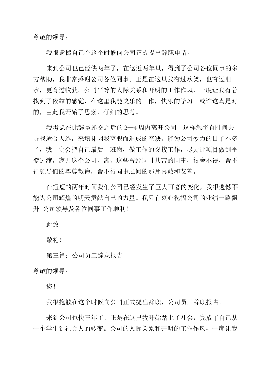 公司员工最好的辞职报告范文_第2页