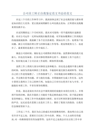 公司员工转正自我鉴定范文书总结范文