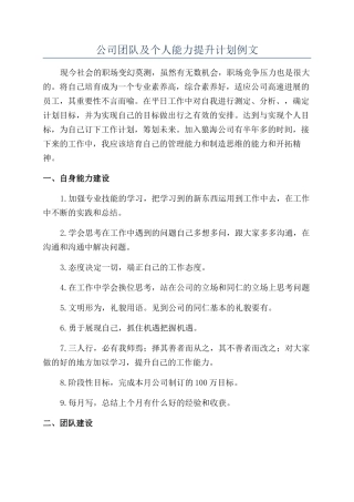 公司团队及个人能力提升计划例文