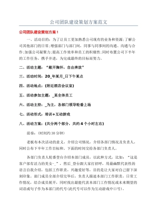 公司团队建设策划方案范文