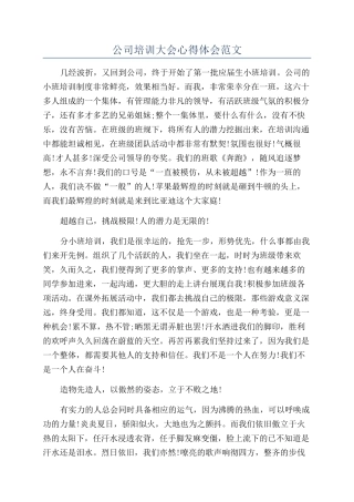 公司培训大会心得体会范文