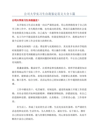 公司大学实习生自我鉴定范文大全5篇